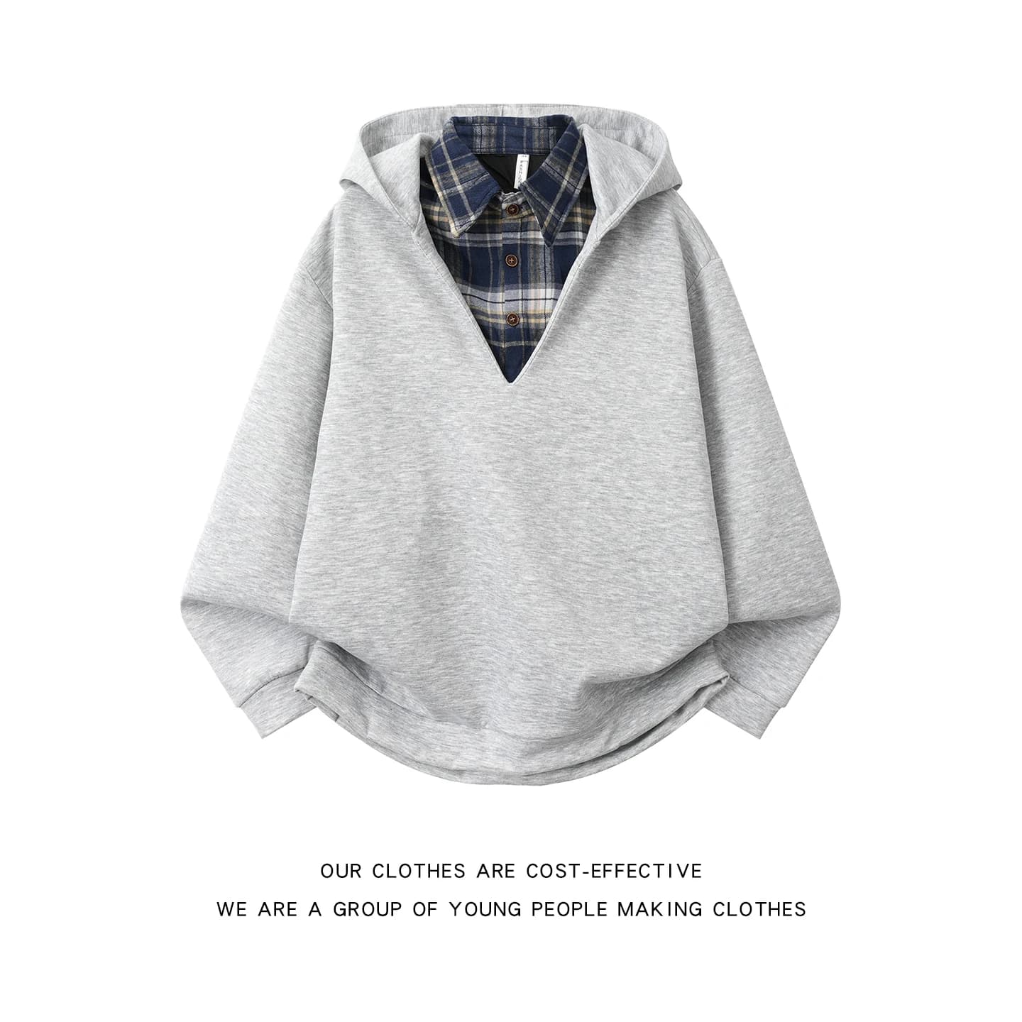 American Plaid Hoodie Men's High-End Design Heavyweight Hat Sweatshirt Couple's Style V-Neck Jacket Casual Loose Fit Spring