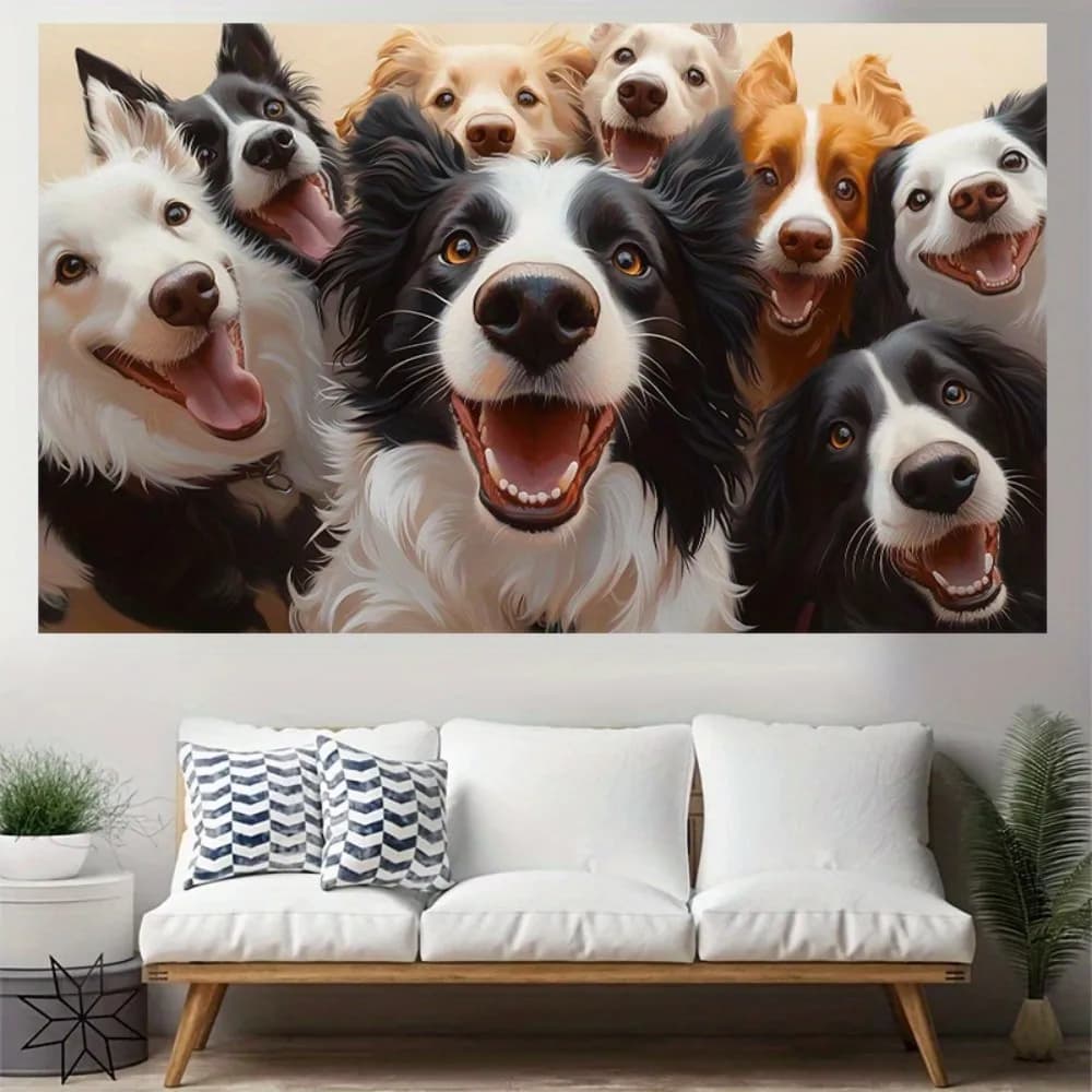VIKAMA Tappezzeria con stampa divertente e simpatica di un cane che fa selfie, decorazione da parete per camera da letto, soggiorno e dormitorio, decorazione estetica per la casa