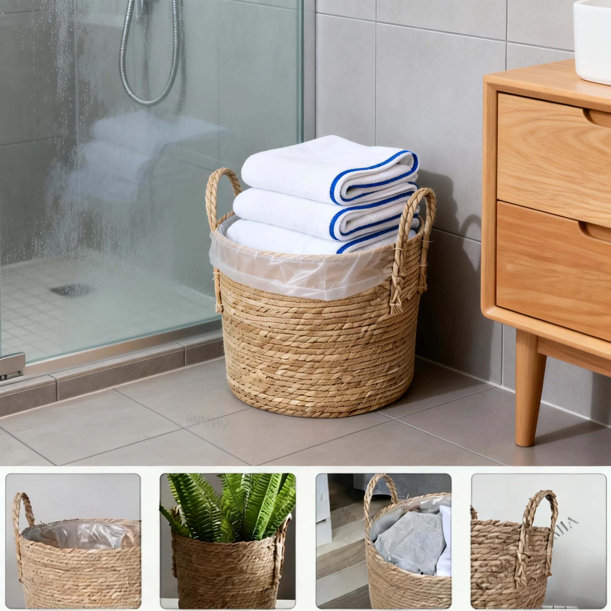 Vaso per Fiori Grande in Stile Nordico, Fioriera Intrecciata in Paglia per Piante Verdi, Decorazione d'Interni, Vaso Extra Large e Cesto Portaoggetti in Alghe Marine