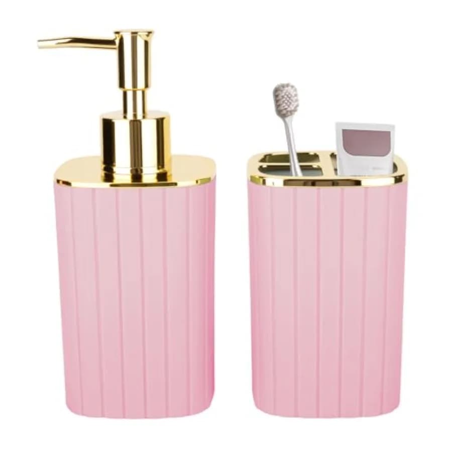 Set di Accessori per il Bagno, Include Dispenser Sapone e Portaspazzolino per Arredamento Bagno Boho