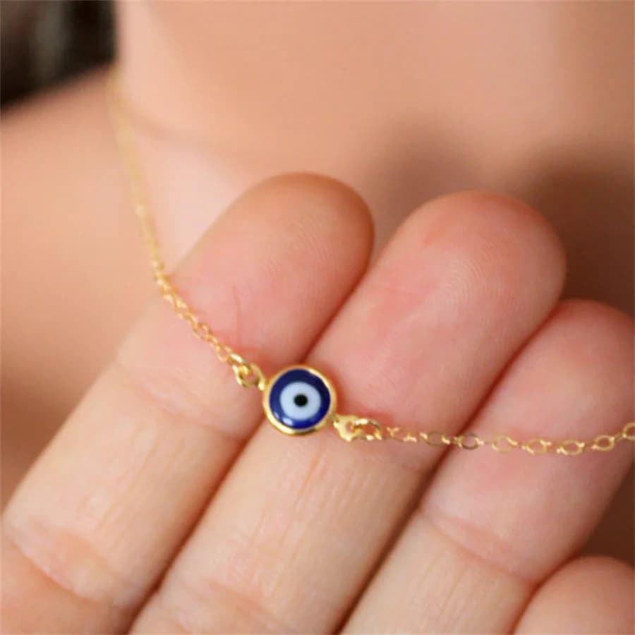 Turkish Blue Evil Eye Pendant Necklaces for Women Simple Thin Link Clavicle Chain Round Demon Eyes Choker Friendship Jewelry