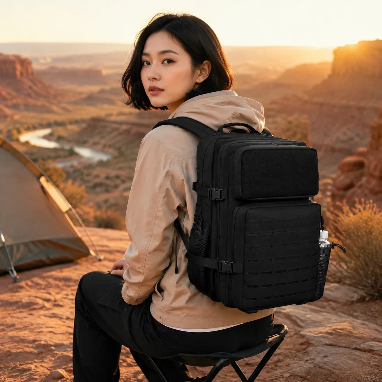 Heavy Duty Tactical Backpack with Dual Cup Holder, Multipurpose Rucksack for Men & Women Gym School Camping Travel Commute
