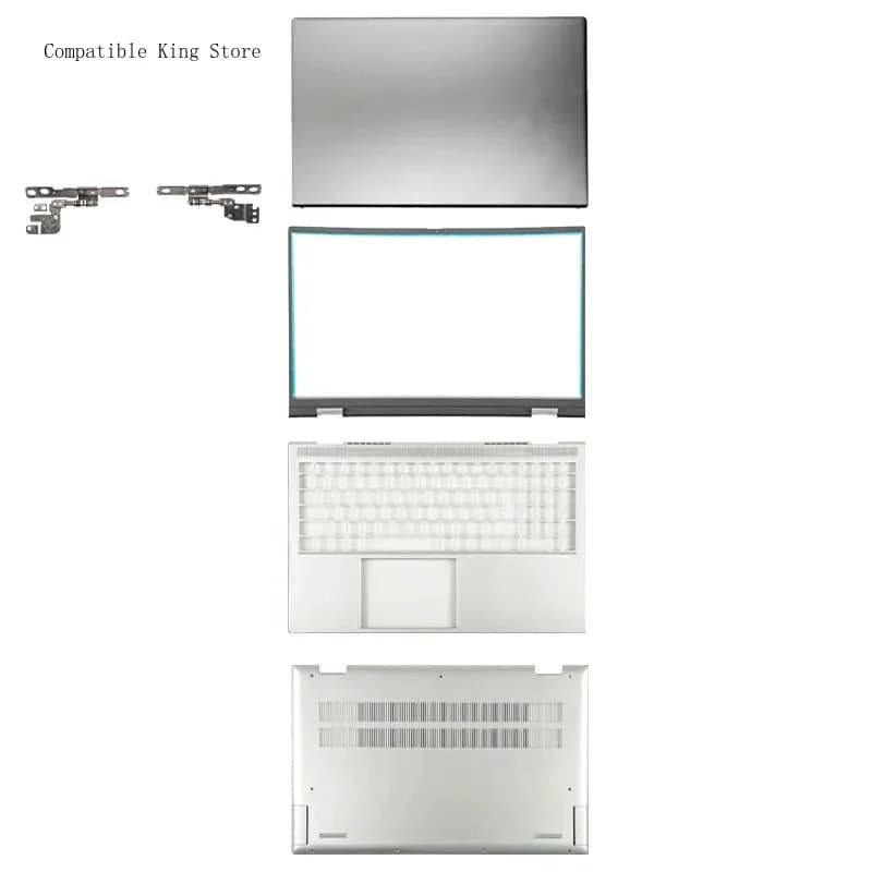 B Laptop For Dell Inspiron 15 Plus 7510 LCD Back Cover Bezel Palmrest Bottom Case Hinges 007DY0 Silver Shell
