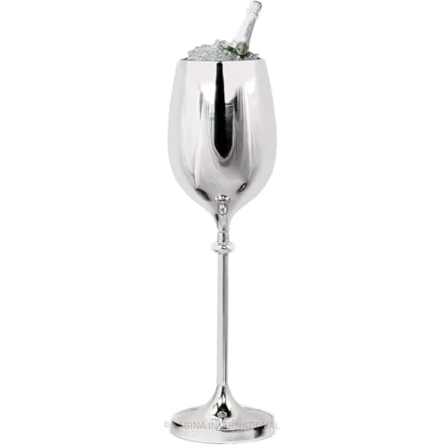 Grande Secchiello Refrigerante per Vino e Champagne in Alluminio Premium, Nichelato, Autoportante, con Secchiello per Ghiaccio per Cucina