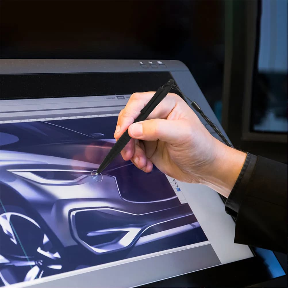 Set di 3 Penne Stilo per Schermi Resistivi, Punta Rigida, con Cordino a Molla e Base Antiscivolo per Dispositivi Tablet e Disegno