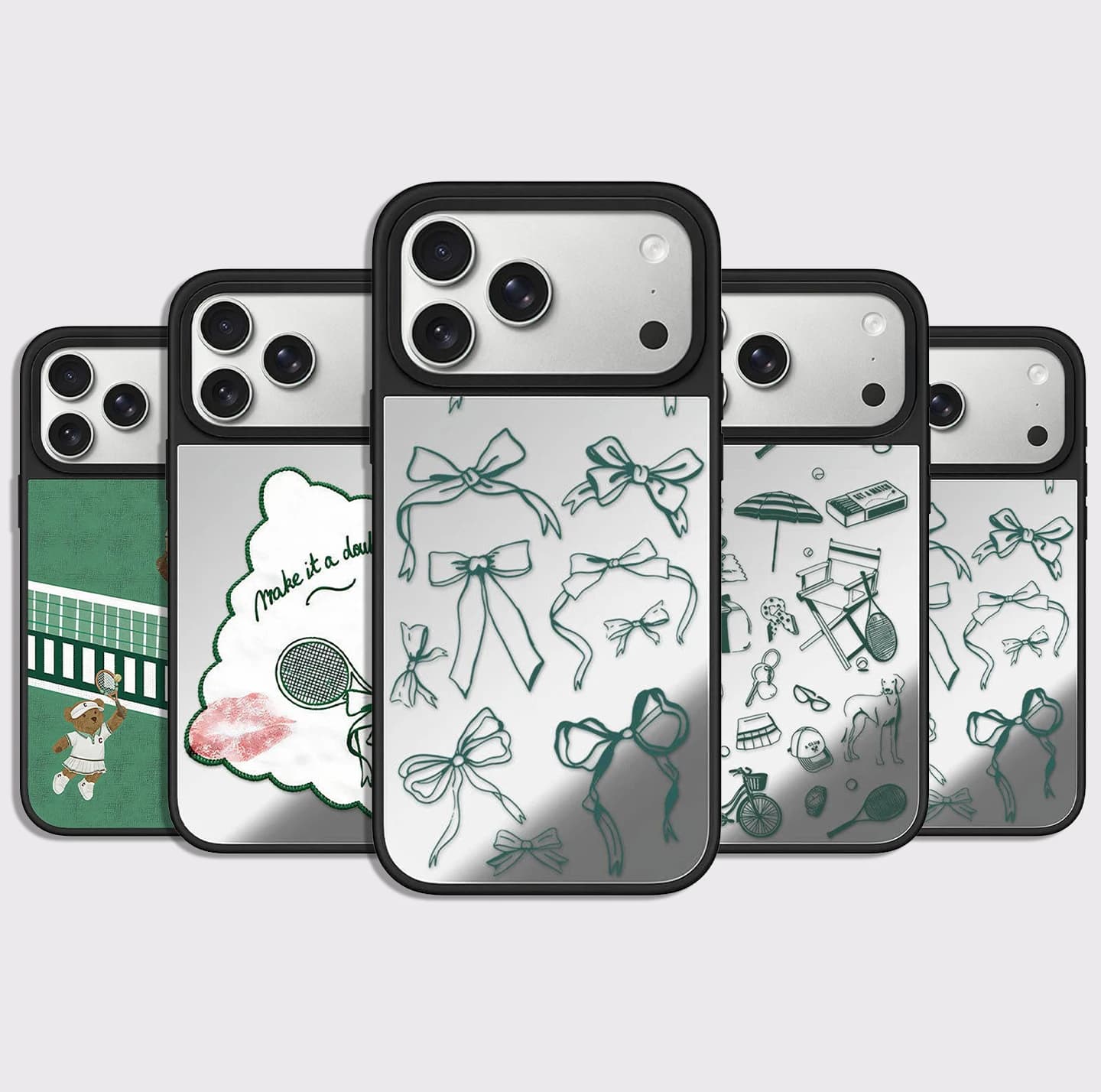 Custodia Magnetica per Telefono con Superficie a Specchio e Fiocco Verde per iPhone 12 13 14 15 16 17 Pro Max e iPhone 17 Air