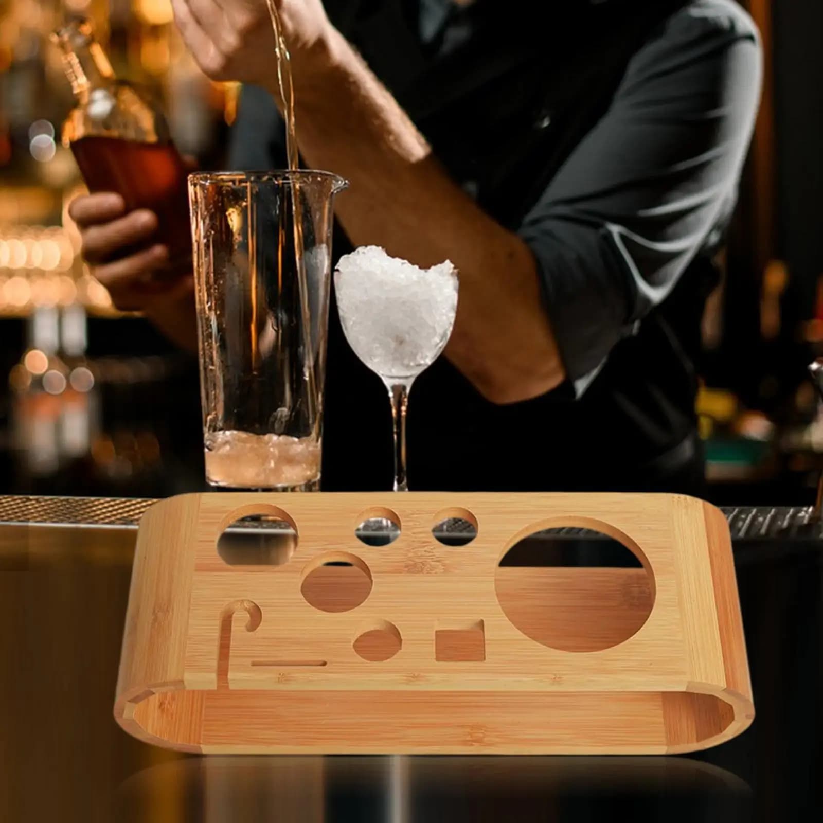Set da Cocktail con Shaker e Supporto in Legno, Regalo per Bar, Set di Accessori per Bevande per Cucina e Matrimoni