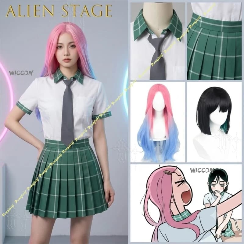 Alien Stage Season 2 Anart Art High School Uniform Ivan Till Luka Mizi Sua Cosplay Costume Shirt With Plaid Skirt And Tie Set