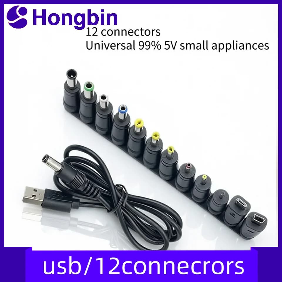 ​ Cavo di Alimentazione Universale USB a DC 5.5 * 2.1mm, Cavo di Ricarica 5V con 12 Punte Connettore Selezionabili per Telecamere CCTV e TV Box