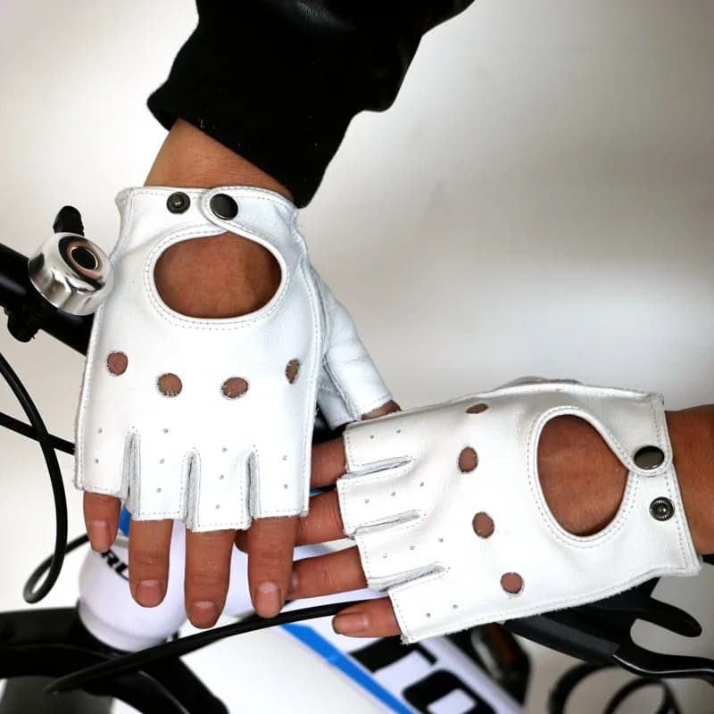 Half Finger Motorcycle Gloves Genuine Leather Cowhide For Motorcycle Riding Sports Outdoor Activities Wear Resistant