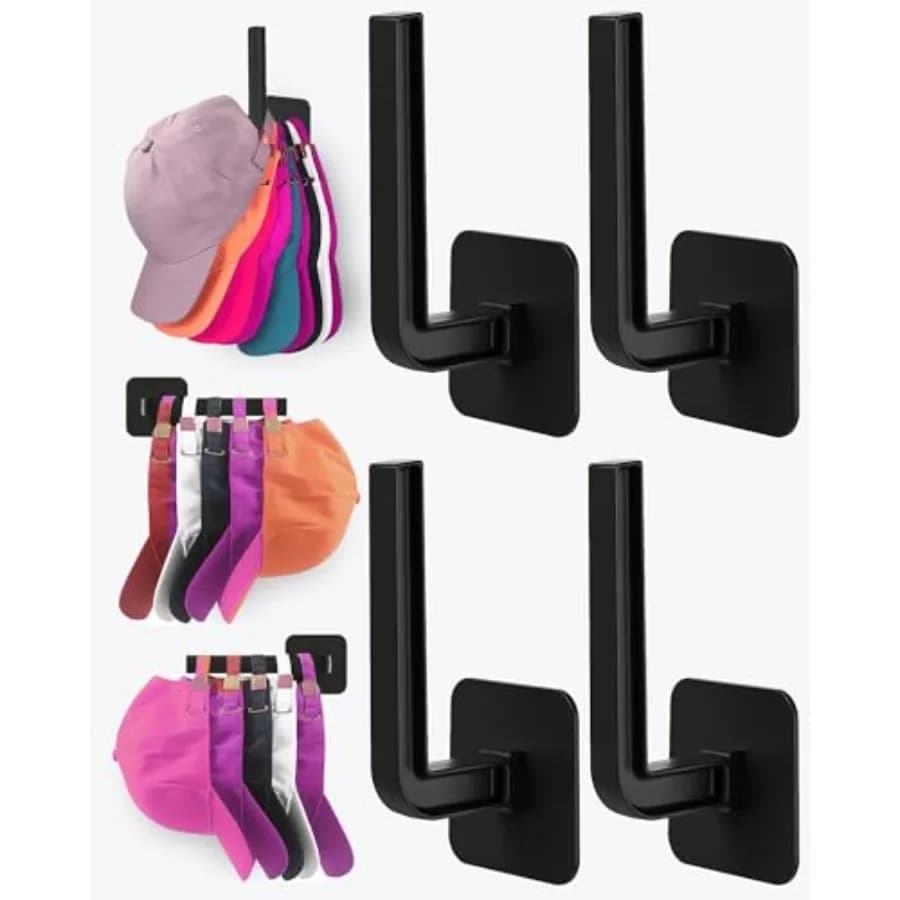 Hat Rack for Hat Storage 4-Pack,Multi-Purpose Hat Organizer, Strong Adhesive Hat Hooks for Wall Organizer for Baseball Caps, Tw