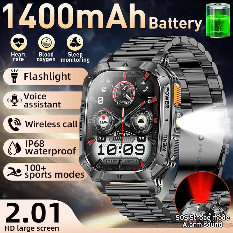 Nuovo Smartwatch T-REX3 con Batteria da 1400mAh, Orologio Intelligente Militare da Esterno con Display AMOLED HD da 2.01", Smartwatch Sportivo Impermeabile IP68 per Uomo 2026