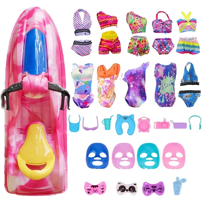 21 pezzi di vestiti per bambole da ragazza, costume da bagno, bikini per bambole da 11,5 pollici, 4 bikini e accessori, giocattolo per kayak da barca