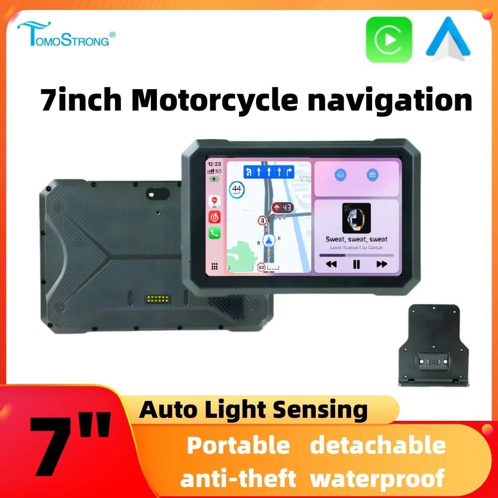 MEKEDE Warehouse 7inch Portable Motorcycle GPS Navigation Wireless Carplay Android Auto Screen Dual BT channels IPX7 Waterproof