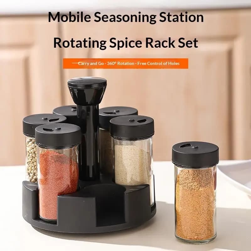 Revolving Spice Rack Set 6 Leakproof Jars Seasoning Container Organizer for Kitchen Pantry Countertop Cooking