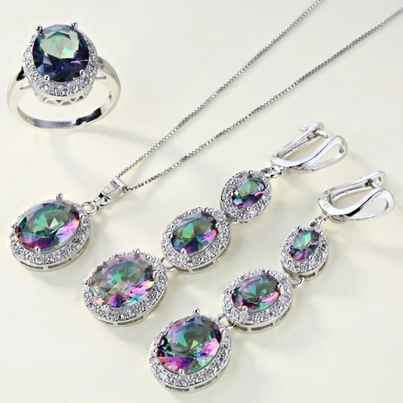 1 paio di orecchini + 1 collana + 1 anello Set di gioielli eleganti intarsiato brillante Zirconia fidanzamento/regalo di gioielli da sposa per donna