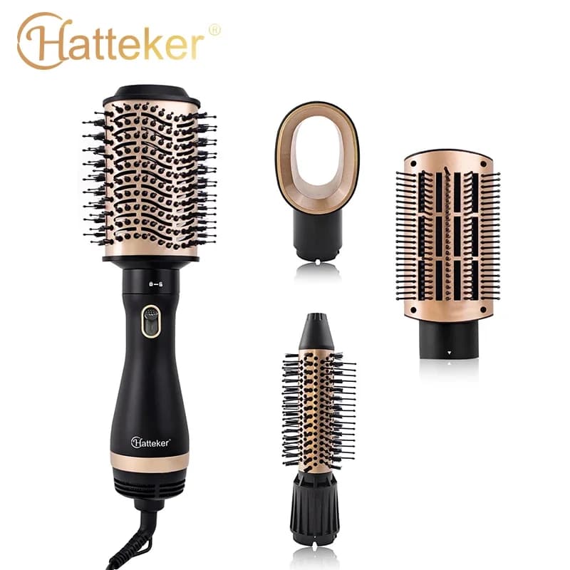 Set Brush Hair dryer 4 in 1 Moisturizing, Distachable, with Negative Ions, Electric comb, Straight Plate and Hairpins