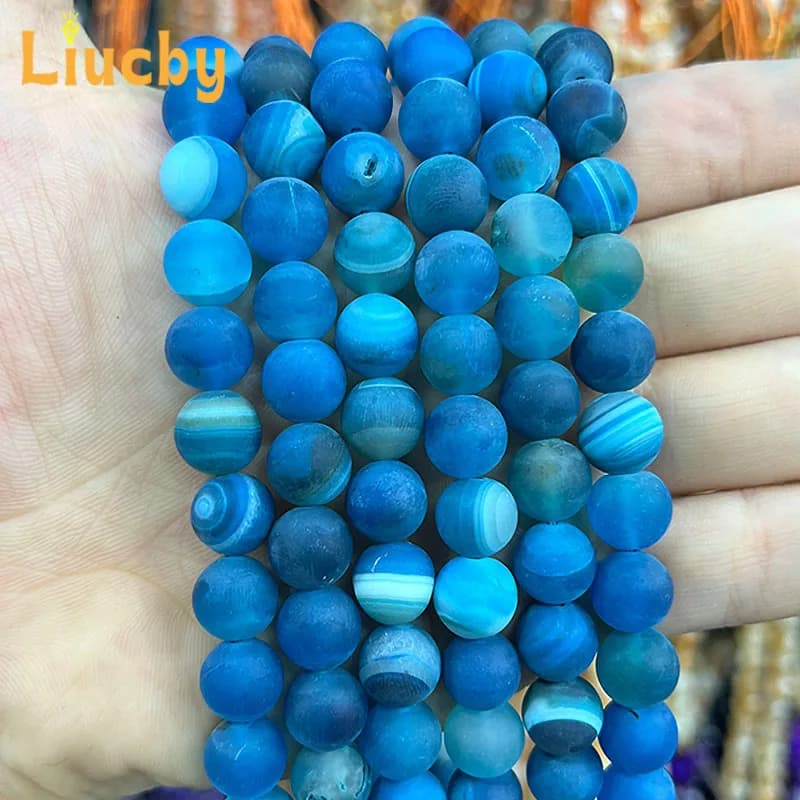 Pietra naturale opaca striscia blu agate perline set di gioielli fai da te accessori anelli per creazione di gioielli 15 "all'ingrosso 4/6/8/10/12/14mm