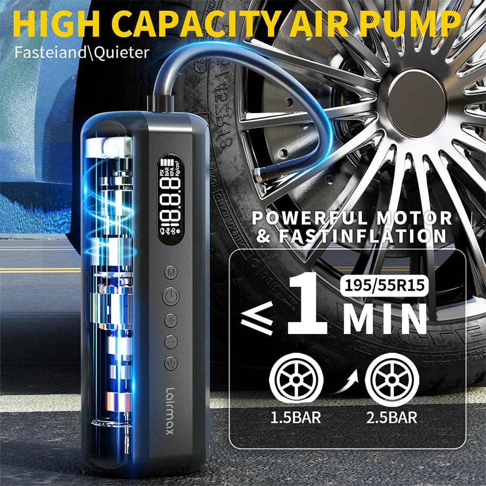 Pompa d'aria portatile da 150 PSI/19 bombole, gonfiatore elettrico con manometro digitale, gonfiaggio rapido per pneumatici per auto, biciclette, palle