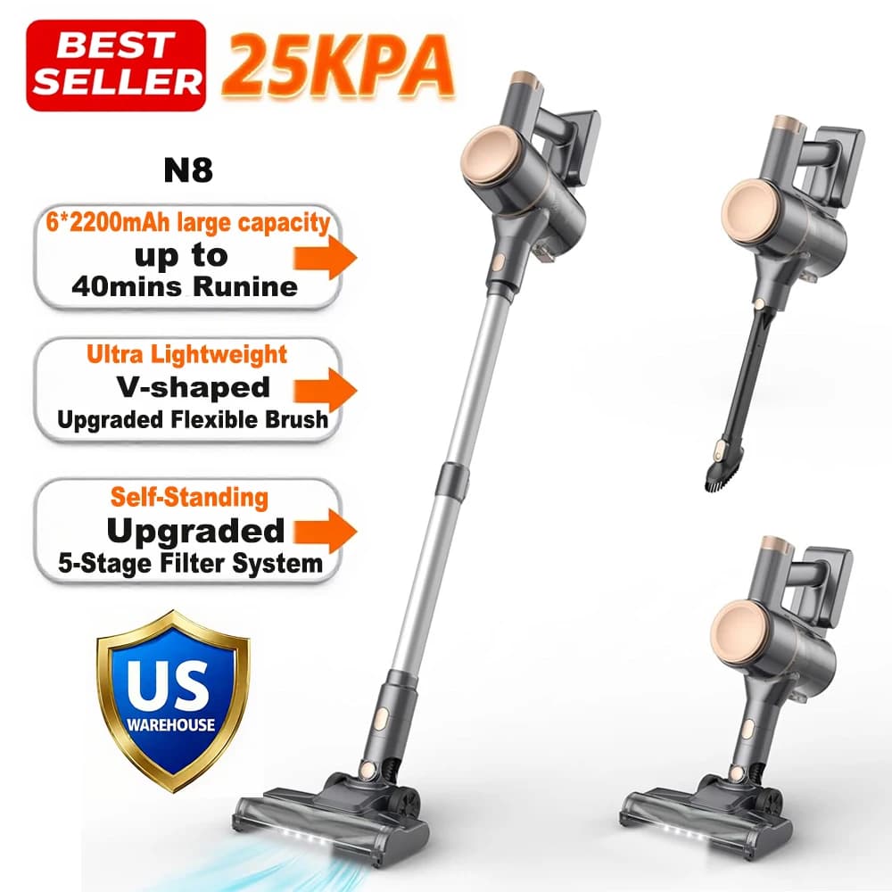Aspirapolvere senza fili INSE N8 25Kpa Aspirapolvere leggero con batteria ricaricabile da 2200 mAh per peli di animali domestici in moquette di legno duro
