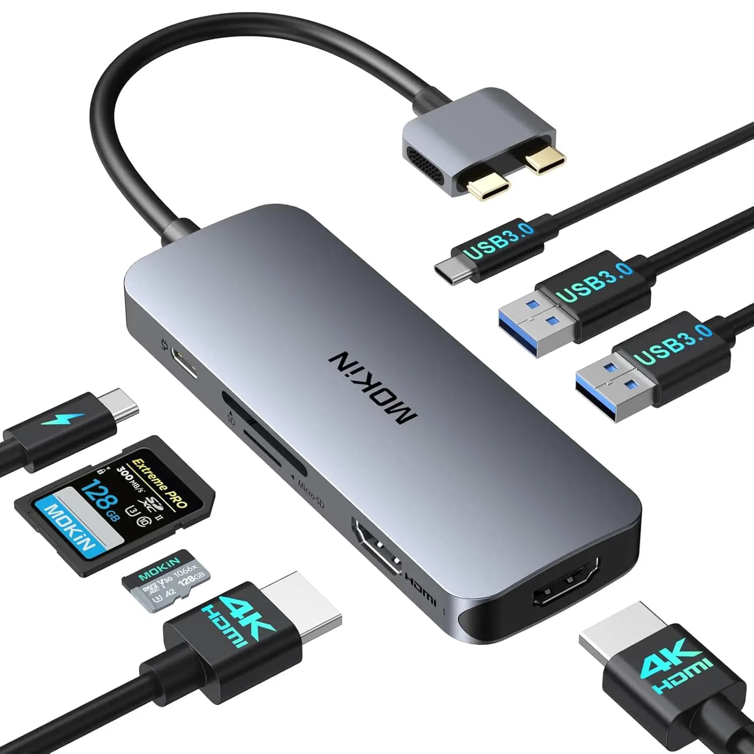 Docking Station USB-C con Doppio HDMI, 3 Porte USB, Lettore SD/TF e Ricarica PD 100W per Laptop