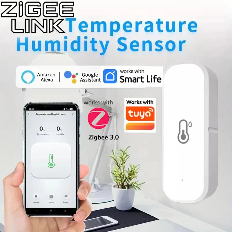 Support Tuya Zigbee 3.0 Temperature Humidity Sensor Smart Home Device Works with Google Home Alexa for Environmental Monitoring