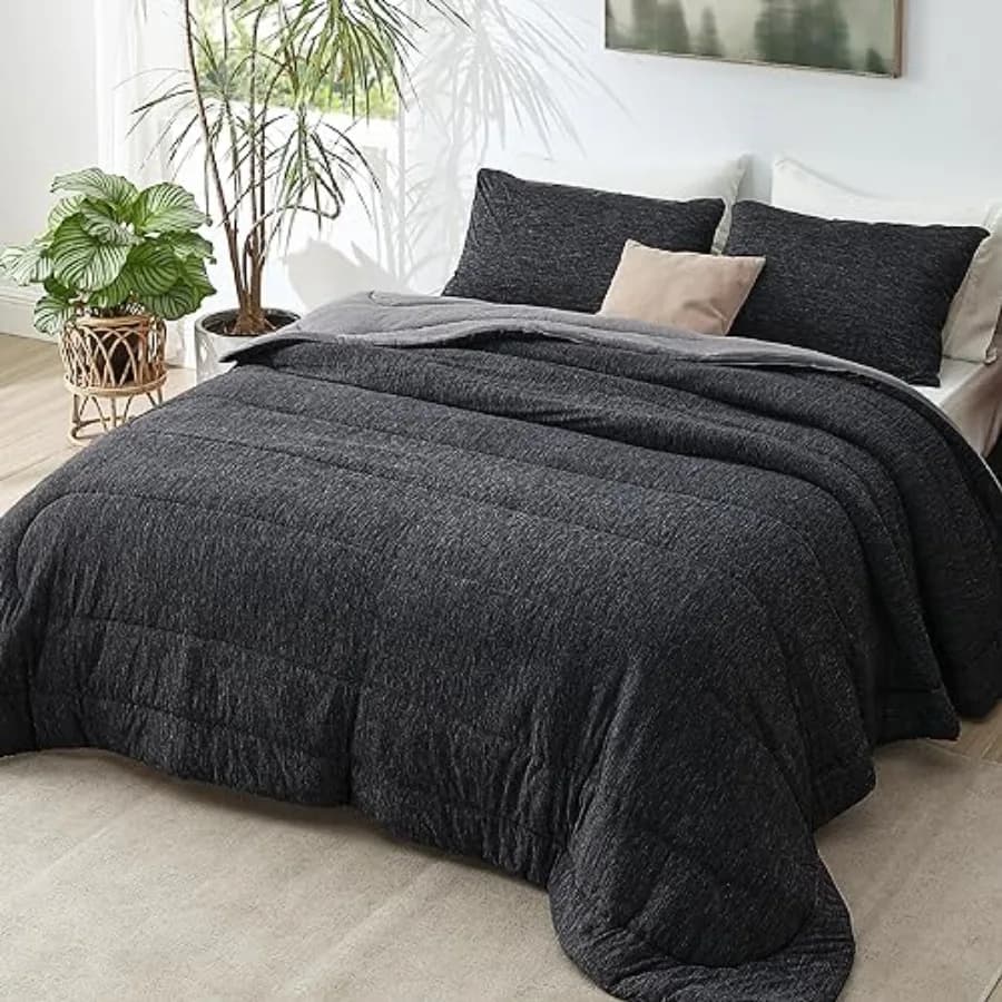 Set Copripiumino - Set Letto Rinfrescante e Caldo, Biancheria da Letto Reversibile Nero Carbone per Tutte le Stagioni, 3 Pezzi, 1 Copripiumino Misura 88"x88"