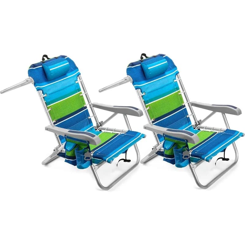 Sedia da spiaggia con zaino pieghevole Cooler+ con 5 posizioni, portasciugamani, custodia termica XL, rete portaoggetti, portabicchieri e telefono,