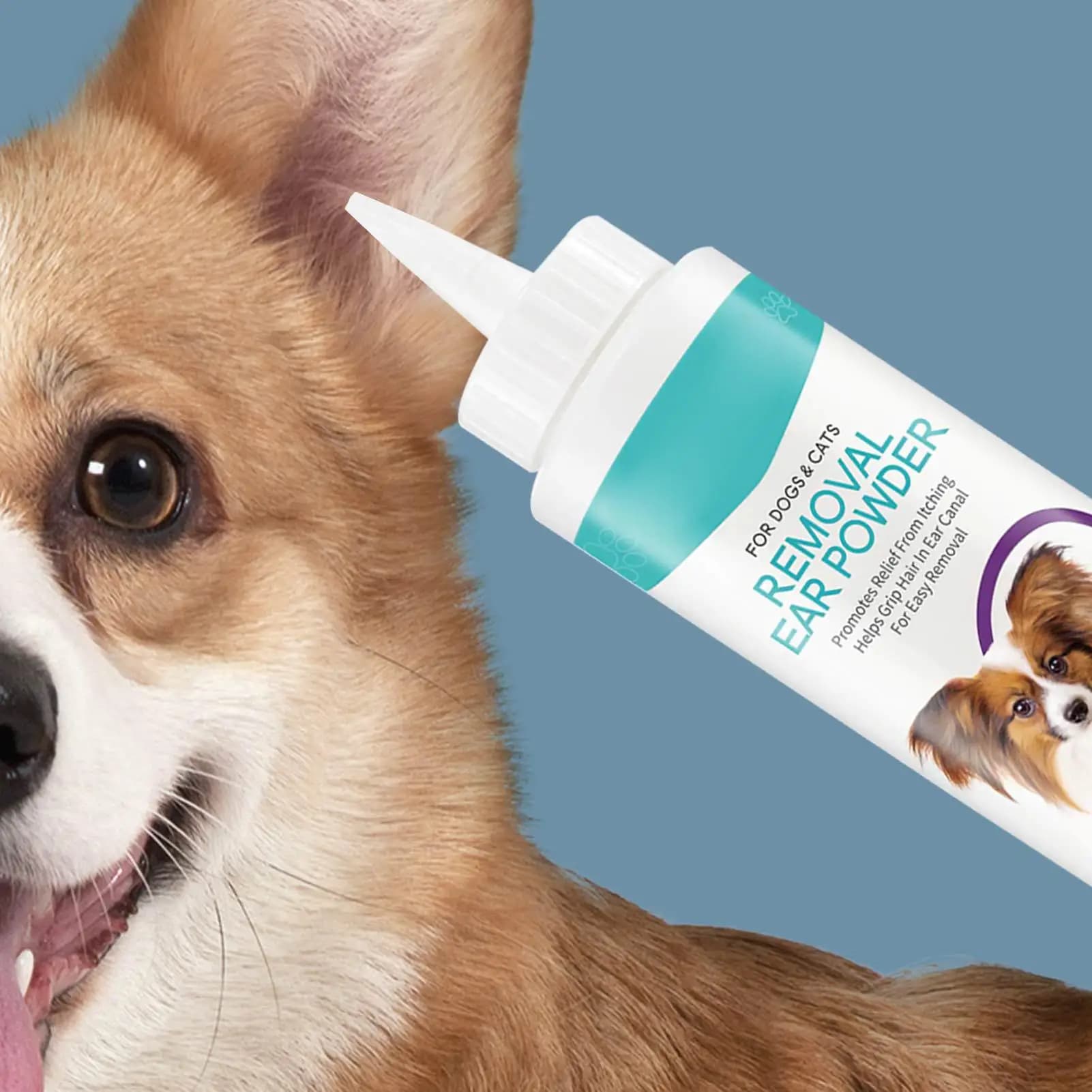 30G Polvere per orecchie per animali domestici Polvere per depilazione indolore per cani e animali domestici Strumento per la pulizia dell'orecchio Detergente per la rimozione degli odori in polvere per lavaggio dell'orecchio