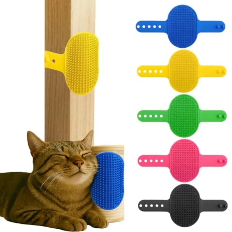 Set da 5 spazzole per toelettatura gatti, spazzola regolabile in silicone per toelettatura, cintura/pad in silicone per auto-toelettatura gatti, adatta per F