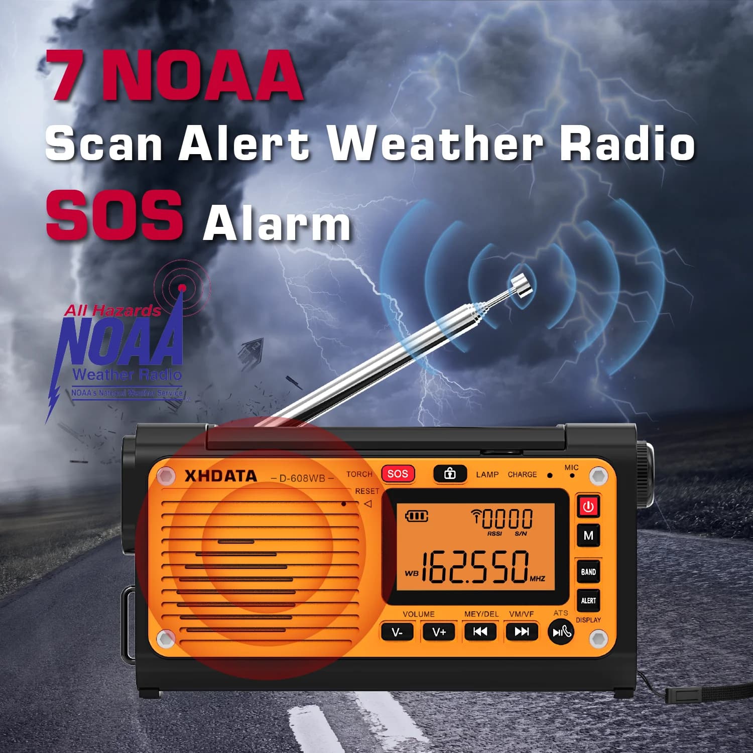 XHDATA D-608WB FM/AM/SW/NOAA Allarme Radio portatile a manovella Multifunzione Radio meteorologica di emergenza Ricevitore ricaricabile Bluetooth