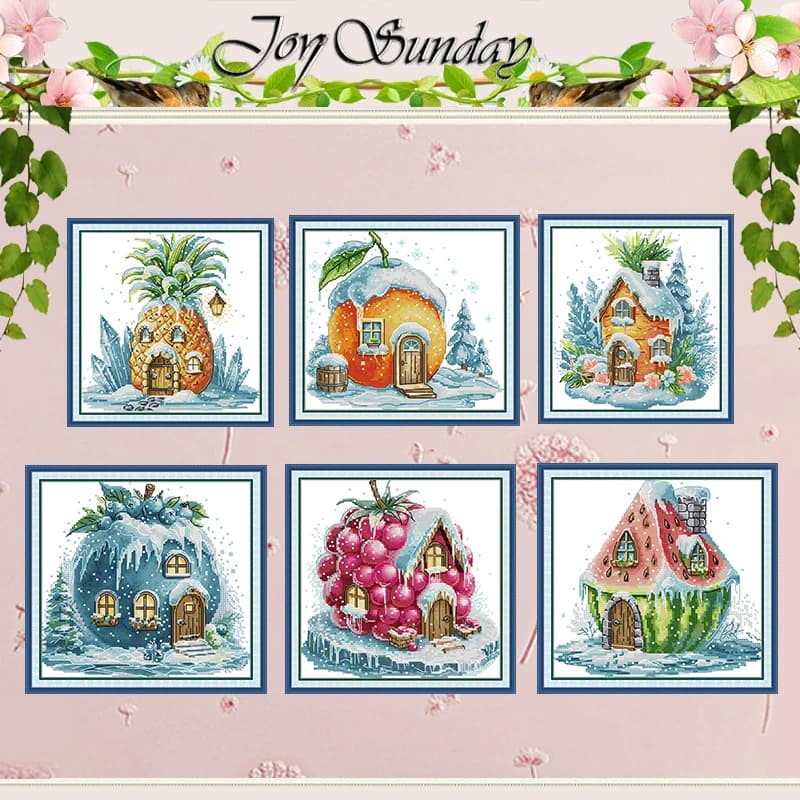 Fruit Hut Patterns Counted Cross Stitch Set DIY Handmade 11CT 14CT 16CT Stamped DMC Cross-stitch Kit Embroidery Needlework
