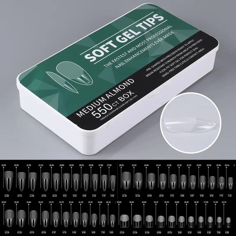 Medium and short soft gel nail tips from 550 pieces Medium apricot head/coffe Complete cover Opaque extension tool Acrylic pressure nail