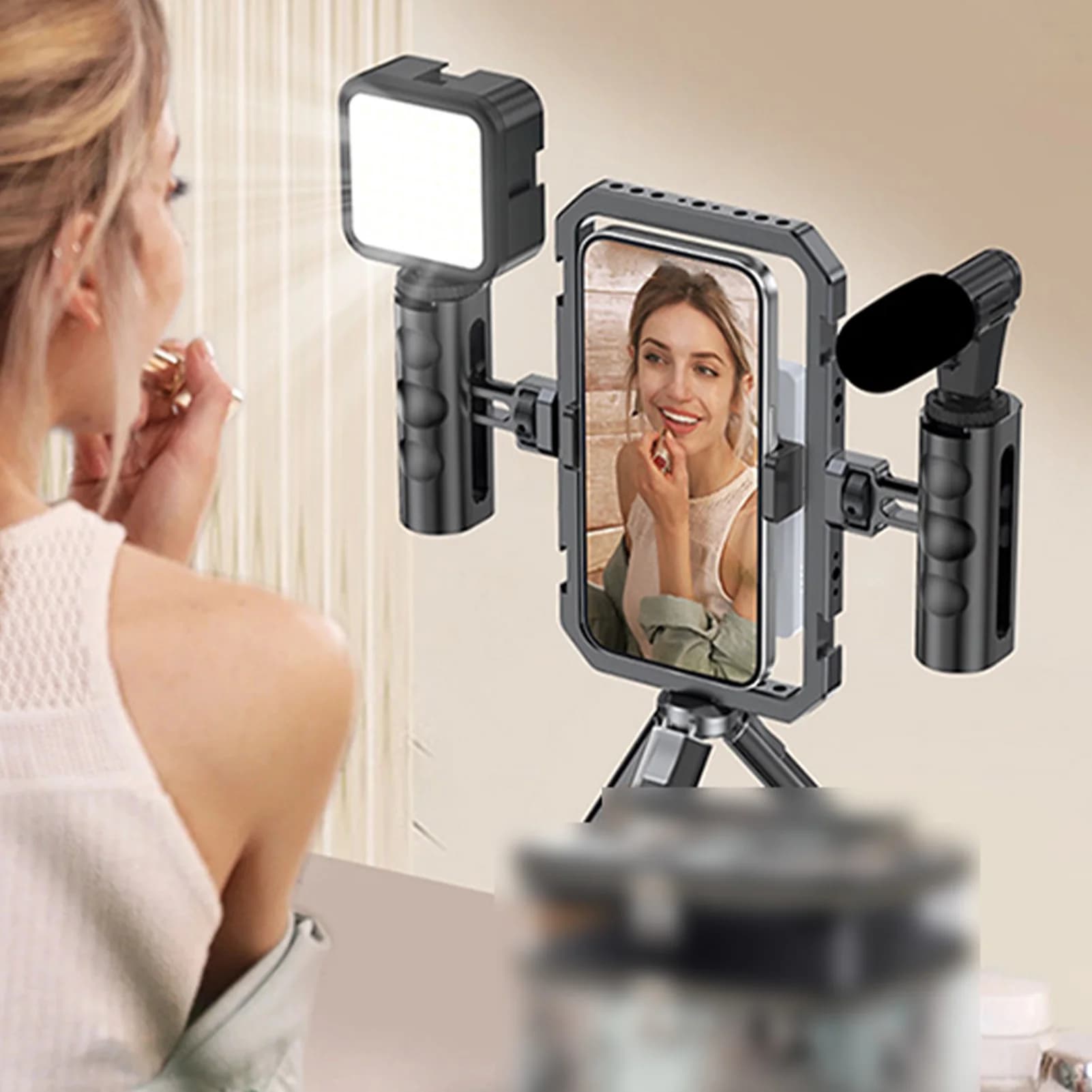 Stabilizzatore Magnetico per Smartphone con Doppia Impugnatura, Supporto Video con 4 Attacchi Cold Shoe e Perni Anti-Rotazione per Vlog e Live Streaming