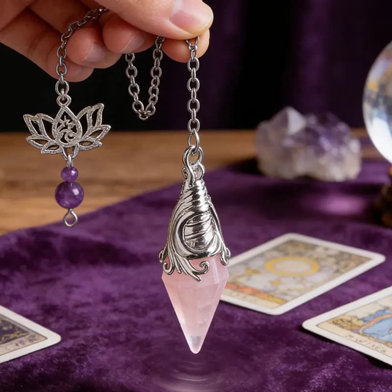 Pendoli in Quarzo Rosa e Cristallo di Rocca per Divinazione e Rabdomanzia, Ciondolo in Pietra Naturale, Ossidiana, Ametiste, Pendoli Curativi x277