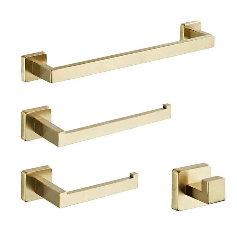 Set di accessori per il bagno Portasciugamani in oro spazzolato Portasciugamani Porta carta Appendiabiti Gancio per accappatoio Set di accessori da bagno neri