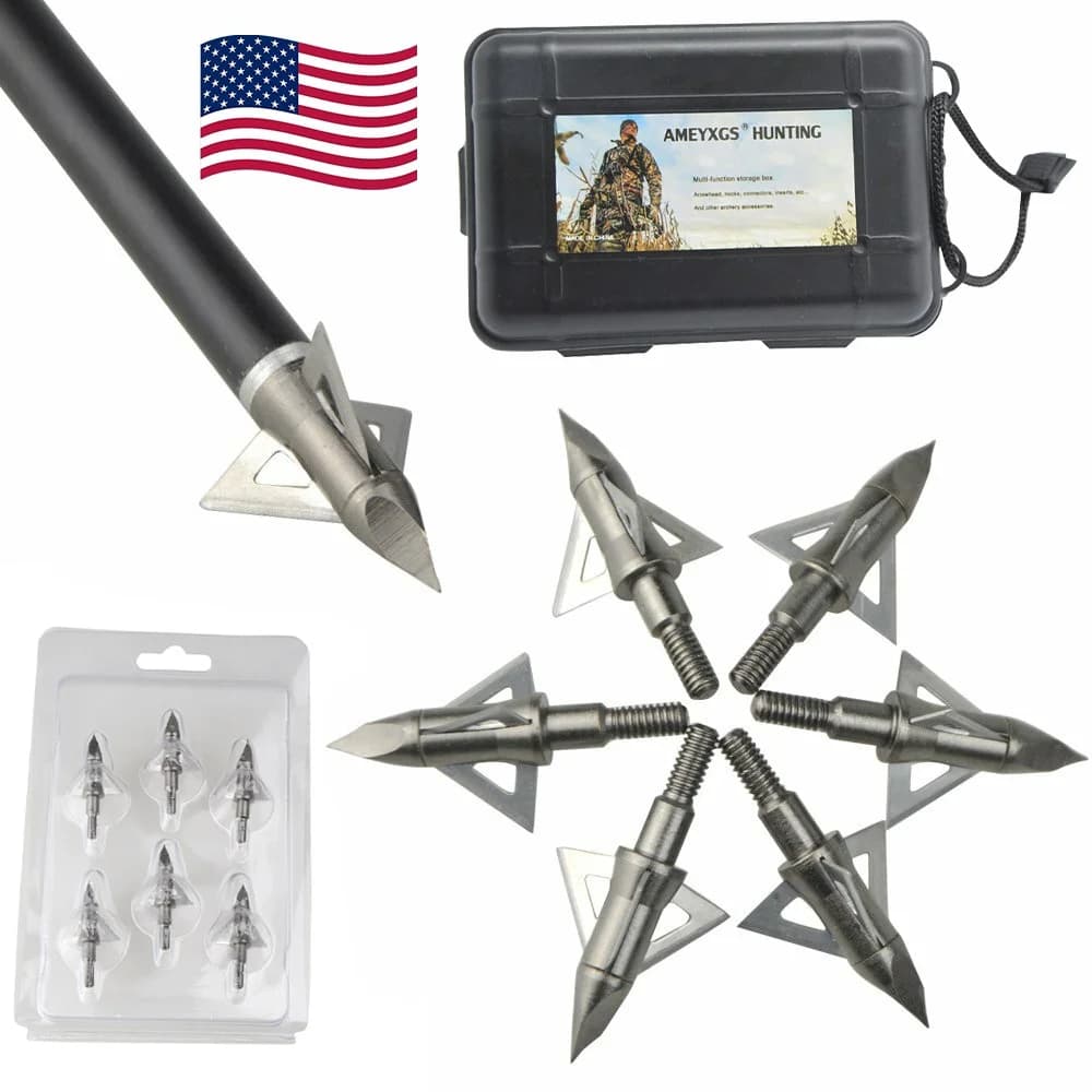 12pcs Broadheads 100 Grain 3 Blades Stainless Steel Screw-in Arrowheads for Compound Recurve Bow Archery Target Shooting