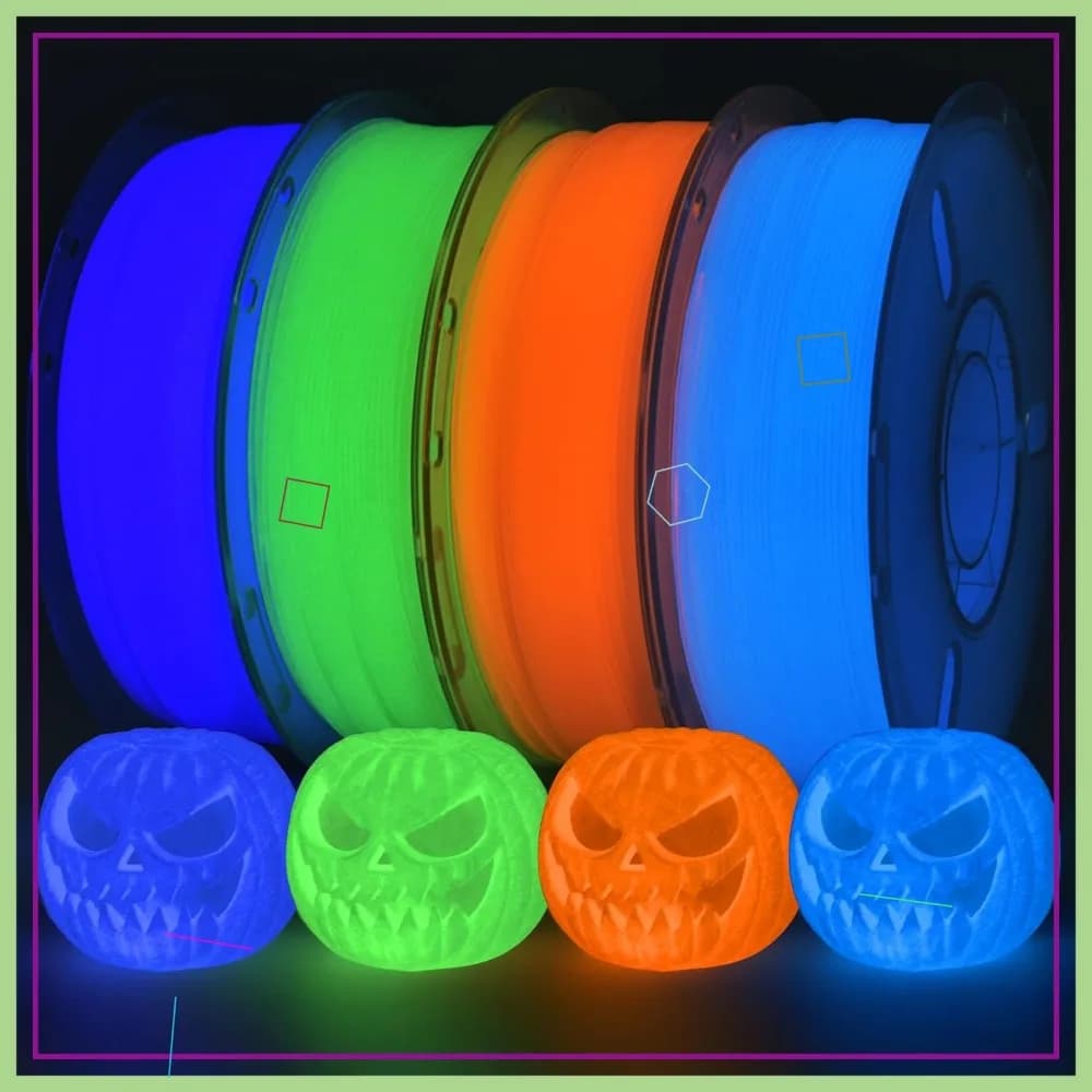 Filamento per Stampante 3D Fluorescente, Set Multicolore Blu Verde Viola Arancione PLA 1.75mm, Luminoso 1kgx4 Bobine