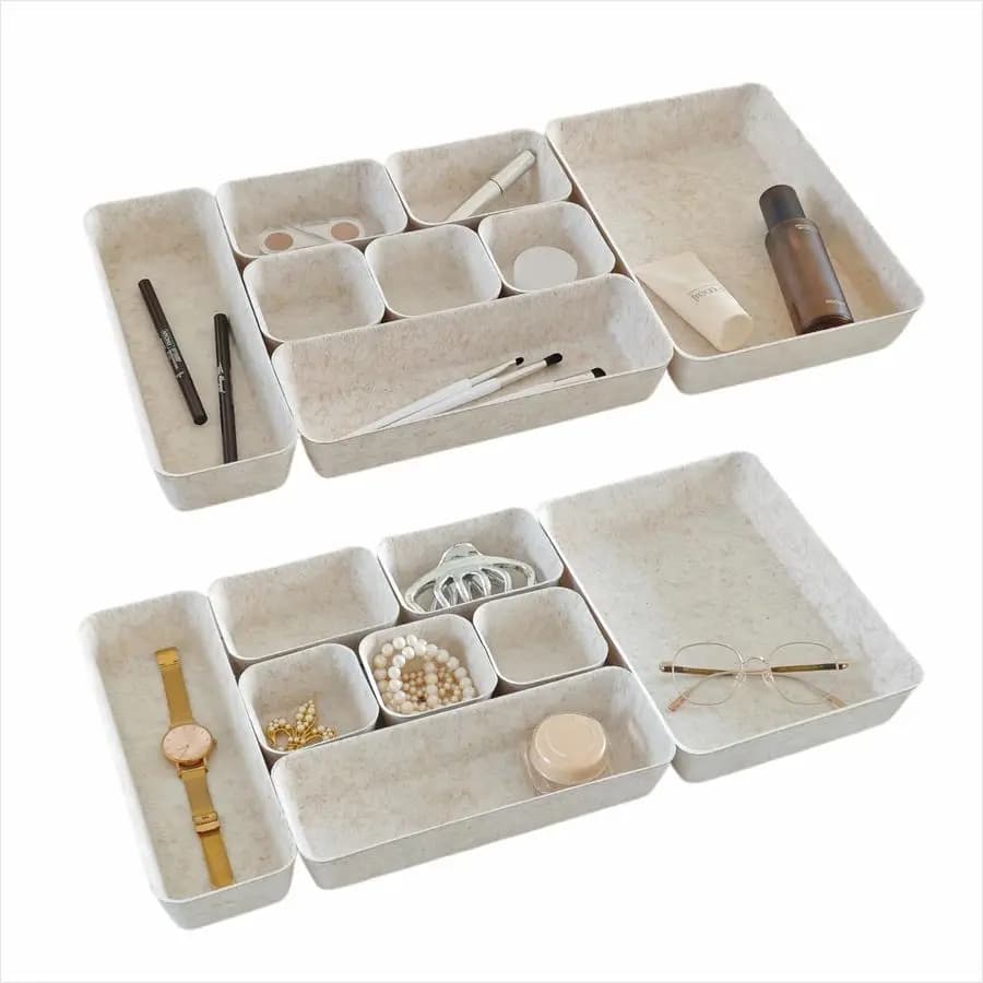 Set di organizer per cassetti in feltro in 4 misure, realizzato con materiale ecologico per toeletta, trucchi, scrivania, ufficio, cucina e comodino, O
