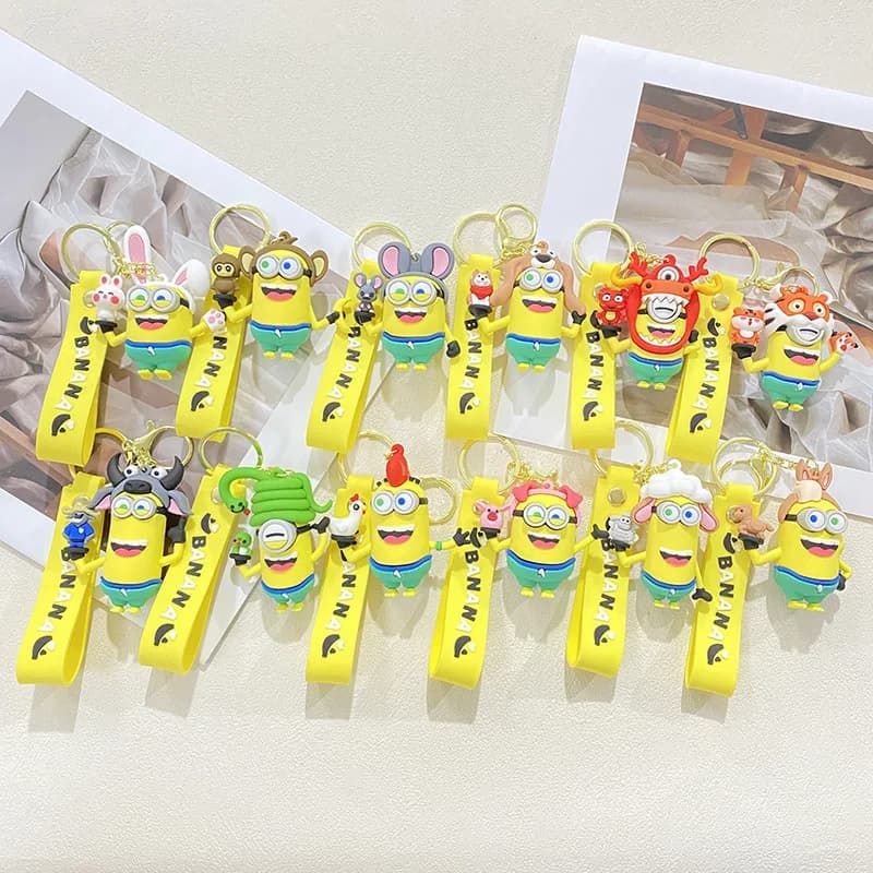 New Minions Keychain Model, Chinese Zodiac Series, cute cartoon-shaped toy, school backpack keychain, car key accessories