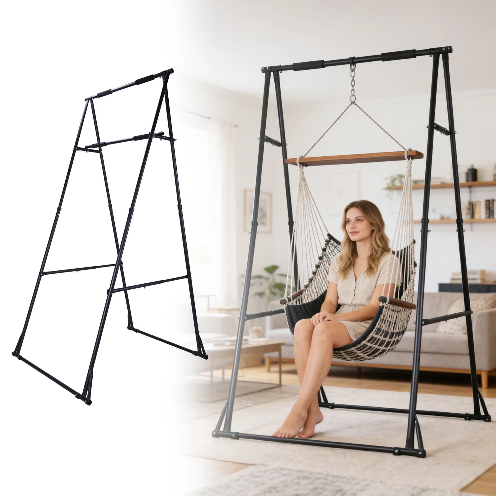 Multifunctional station Foldable for Exercises with Adjustable Traction Bar, for Strength Training in Home Gym