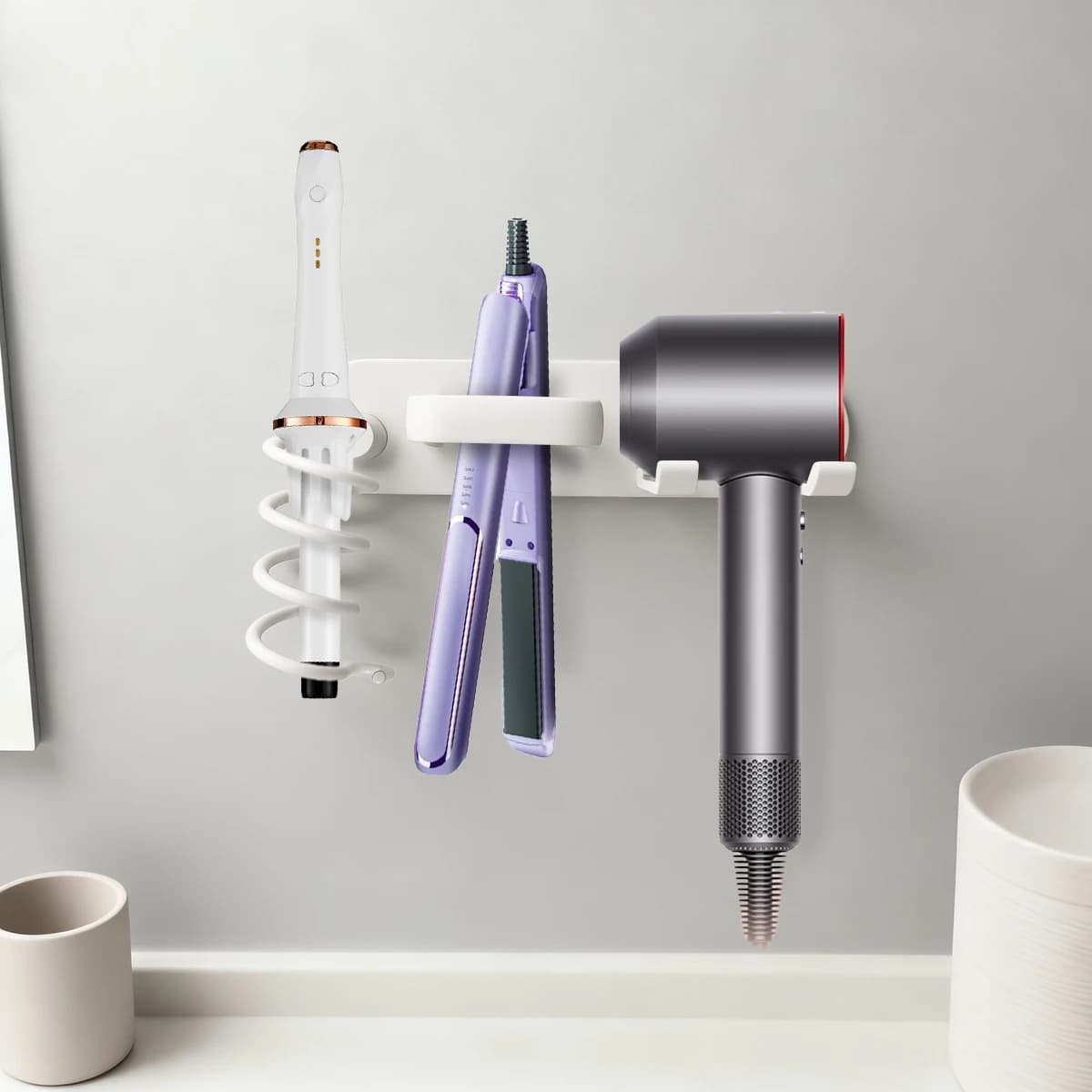 Wall mount for bathroom hair dryer, multifunctional storage for iron hair and hair clips, recessed installation