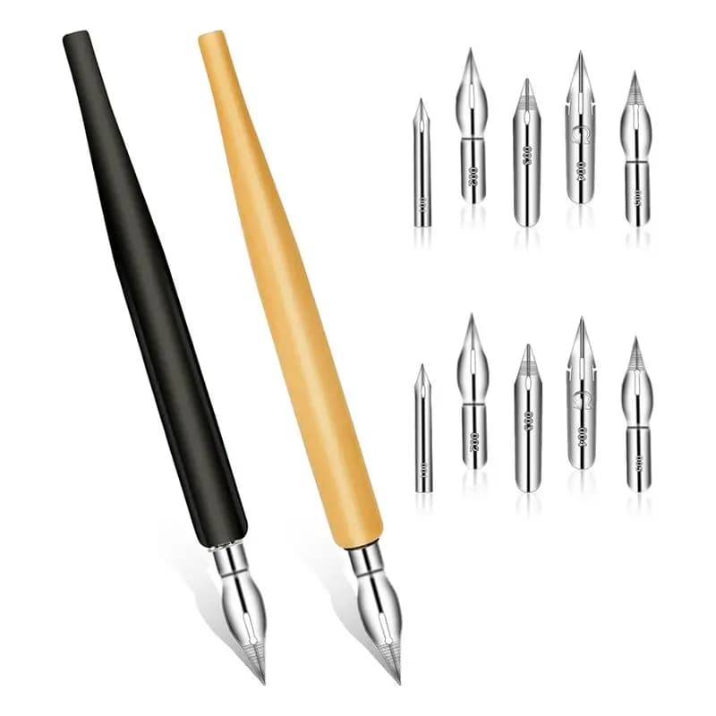 A29F-Comic Nib Set,Tilted Calligraphy Nibs For Dip Pen Drawing,Wooden Liquid Writing Pen Holder For Writing, Signing,Drawing
