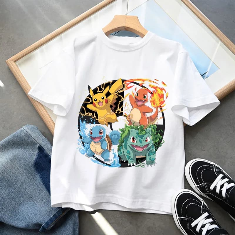 Magliette per bambini Pokemon Cartoon Pikachu Magliette a maniche corte Magliette alla moda Anime Magliette per ragazze e ragazzi Abiti estivi carini per bambini Regalo