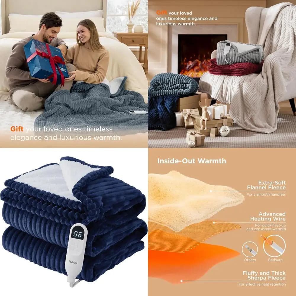 Coperta elettrica in morbido flanella, misura Twin, con 10 impostazioni di tempo e 6 livelli di calore, spegnimento automatico dopo 8 ore, regalo perfetto per la nonna (62x84 pollici)
