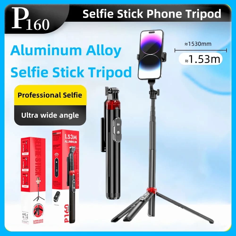 P160 Selfie Stick Treppiede Bluetooth Selfie Stick 1.53m Treppiede portatile allungabile per telefono Selfies Registrazione video Vlogging