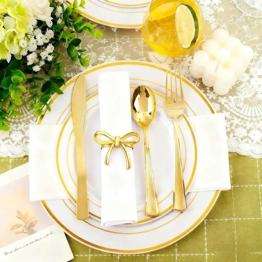 6 pcs Creative Luxury Bow Napkin Ring Decorative Bowknot Napkin Buckle Minimalist Zinc Alloy Serviette Ring Party Wedding