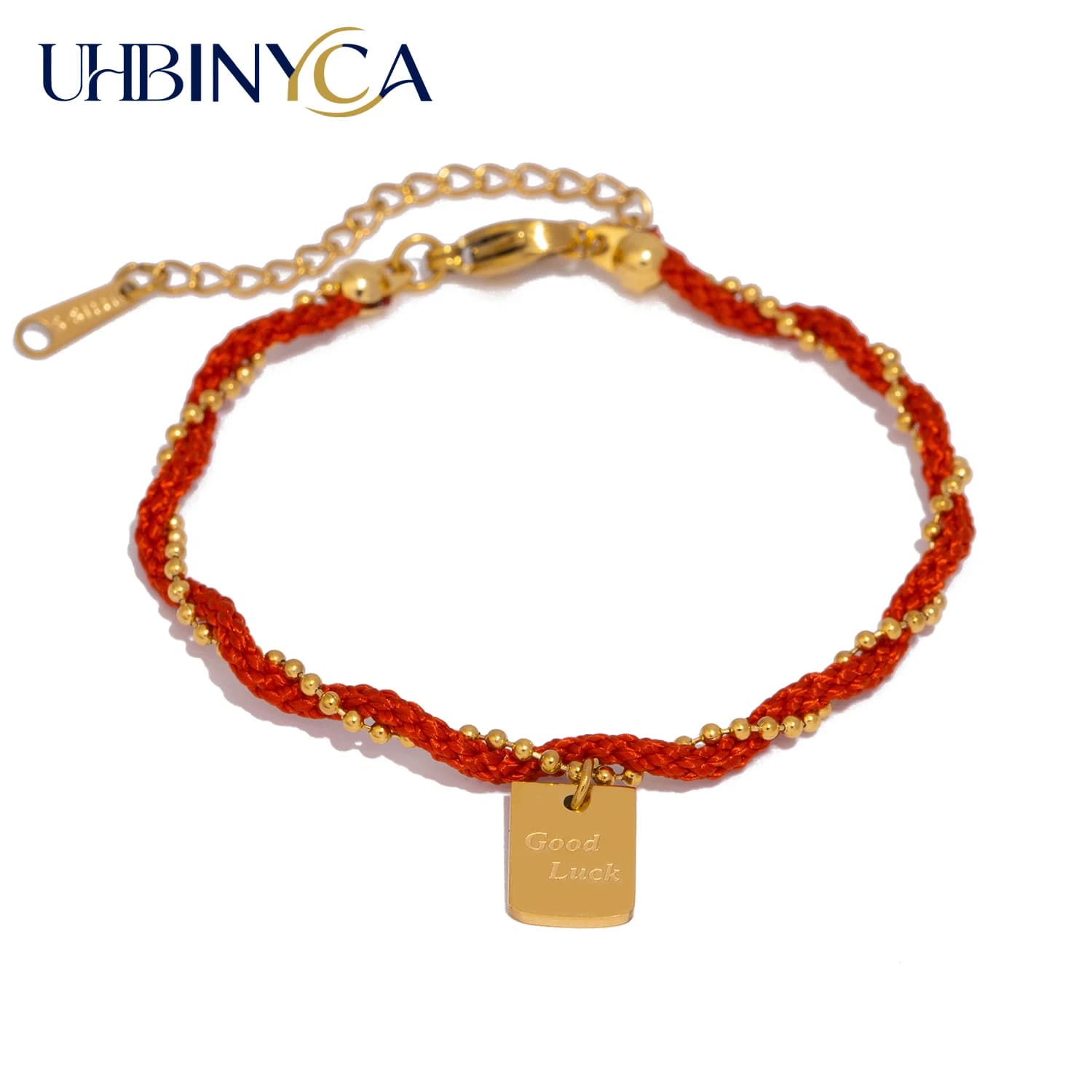 Bracciale in cordoncino rosso intrecciato in acciaio inossidabile con ciondolo della buona fortuna per le donne, regalo di gioielli durevoli ipoallergenici con simbolo dell'amore e della fortuna