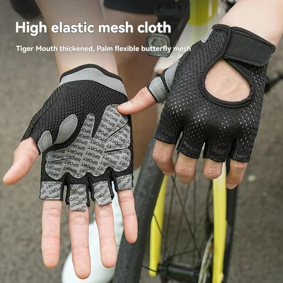 1Pair Weightlifting Gloves Half A Finger Anti-Slip Damping Bicycle Riding Gloves Breathable Gym Bicycle Sunscreen Gloves Unisex