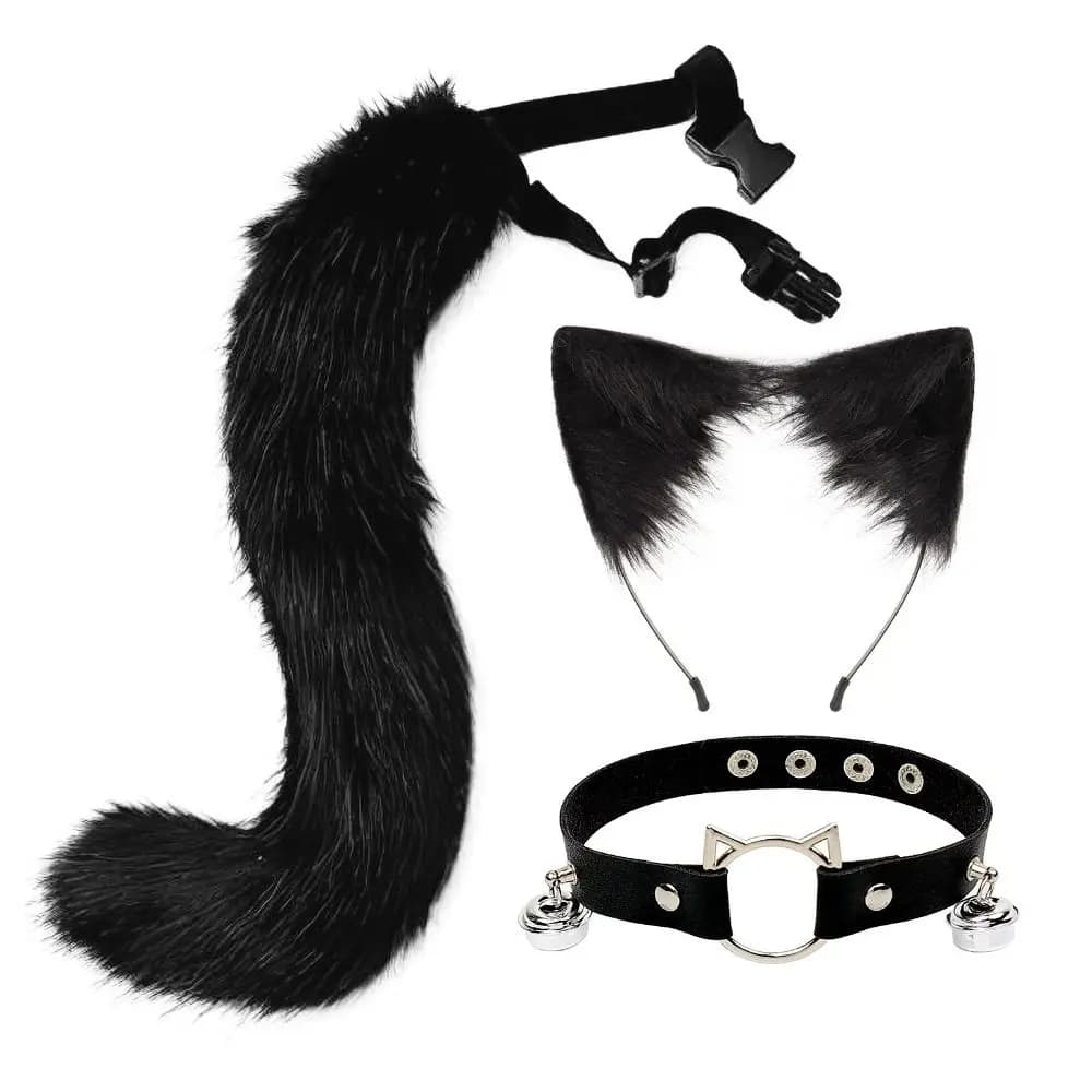 1 set orecchio di gatto accessori cosplay di Halloween collana regolabile puntelli cosplay di animali di Halloween vestito coda di gatto